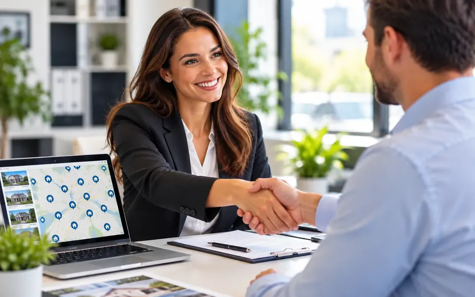 A salesperson shaking hands with a client